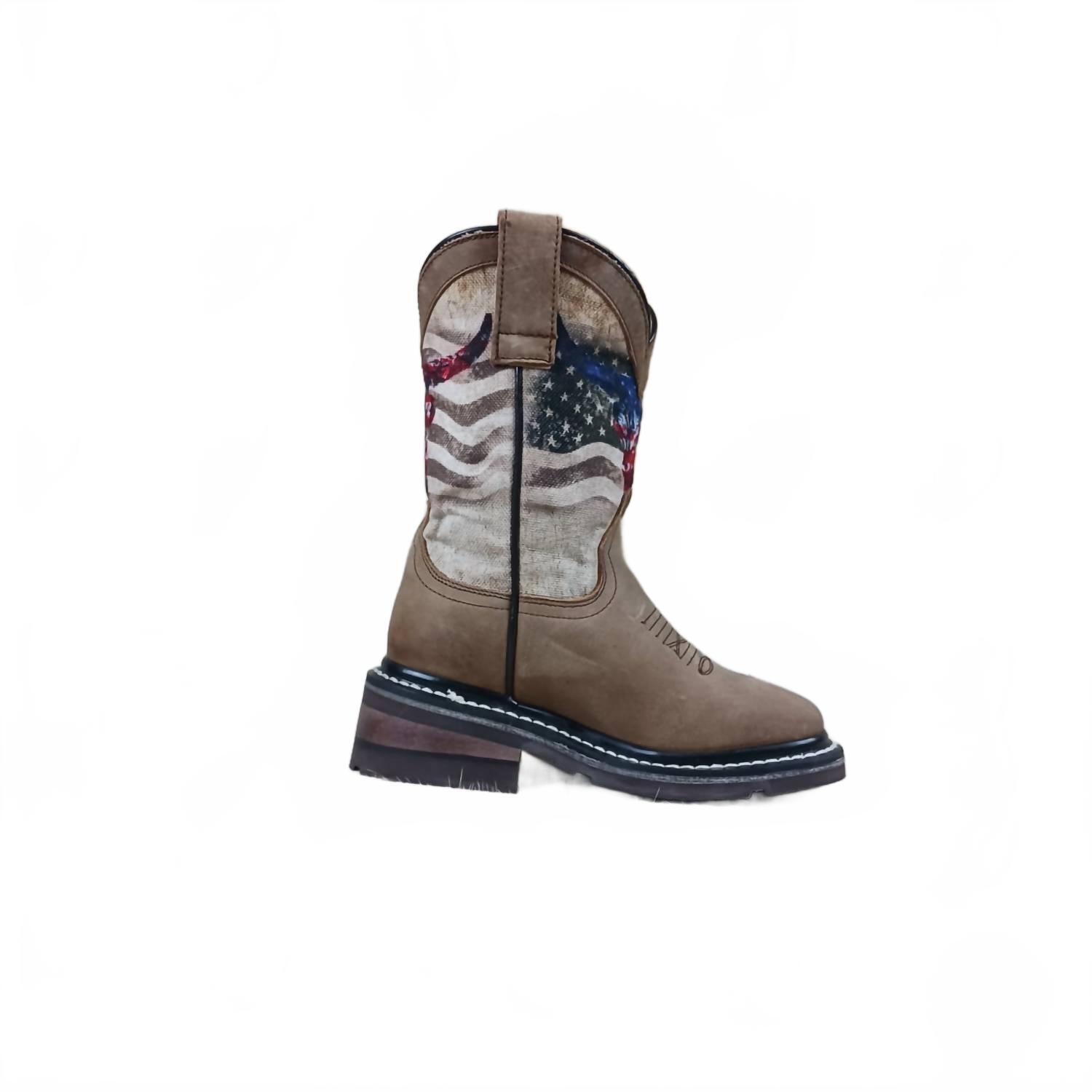 New Roper Kids American Bull Square Toe Boots In Brown
